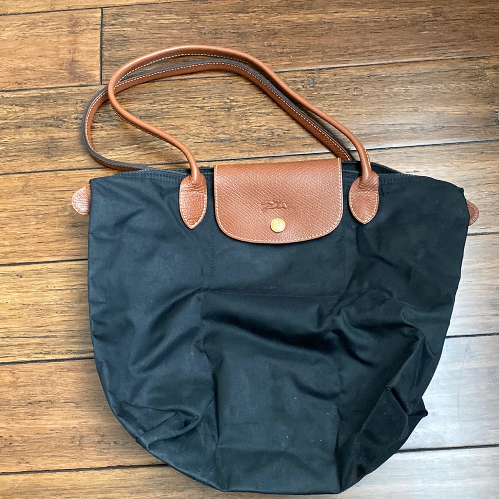 Longchamp Le Pliage Medium - Black/Brown Handles